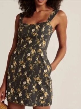 Abercrombie & Fitch Black Mini Dress with Yellow Floral Print